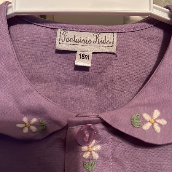 FANTAISIE KIDS Embroidered Lavender Top & Ivory Corduroy Pants - Picture 3 of 9